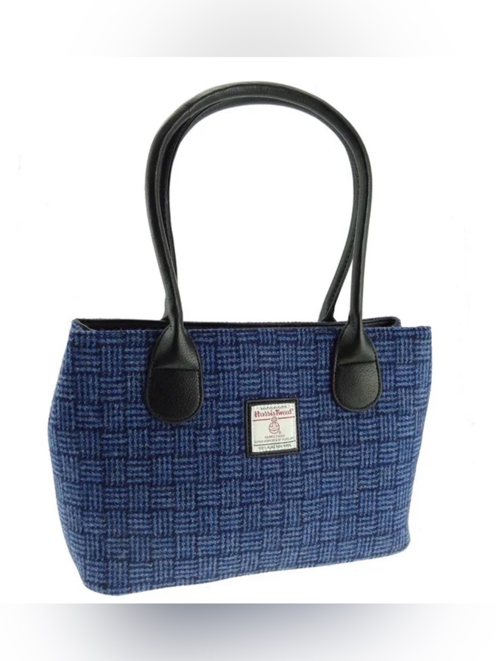 Harris Tweed Cassley Classic Wool Tartan Handbag Blue Basket Weave Scottish